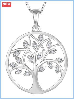 925 Sterling Silver Tree of Life Necklace Round Pendant Birthstone Jewelry for